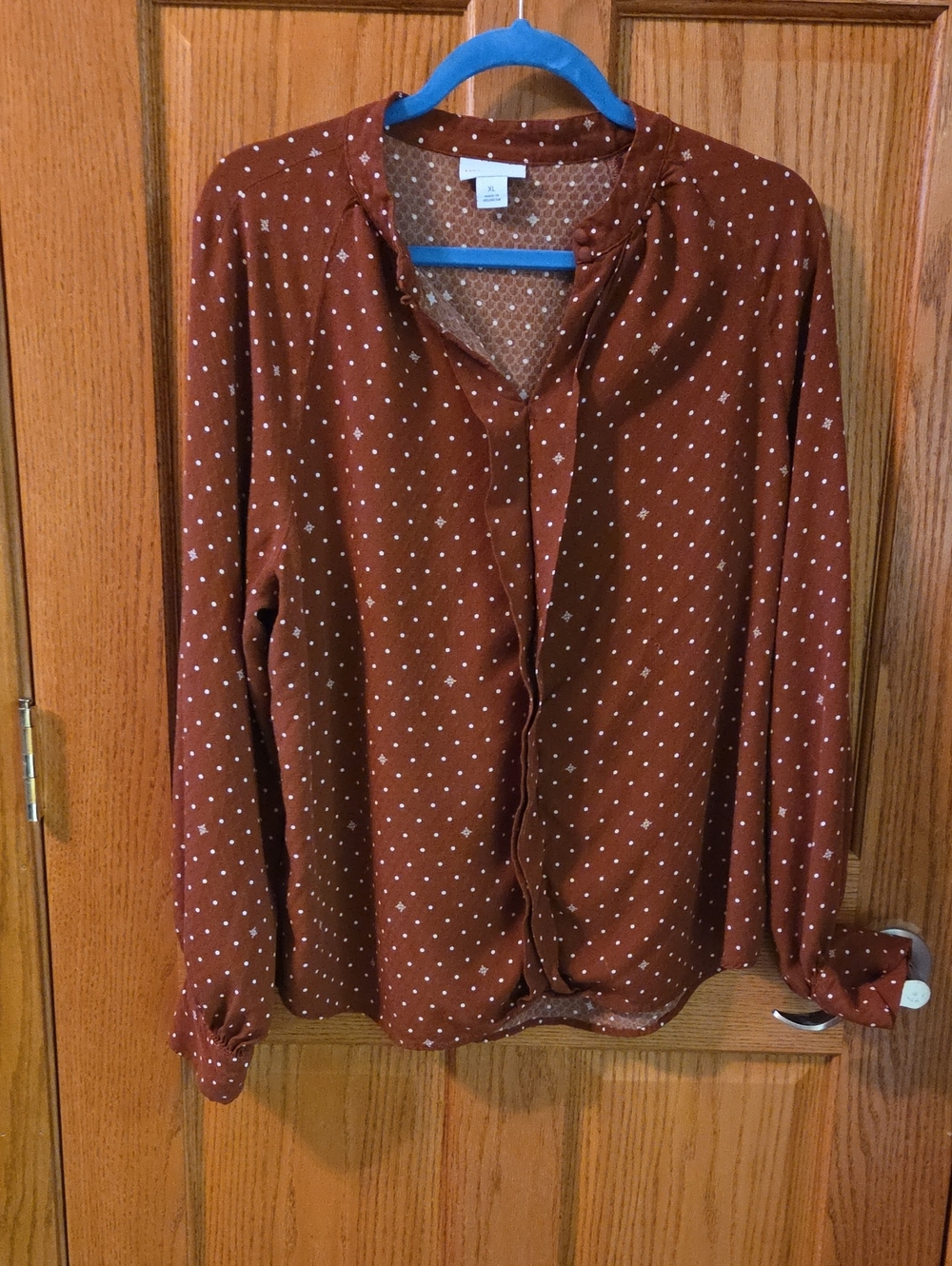 Liz Claiborne Rust Long-Sleeve Polka Dot Shirt